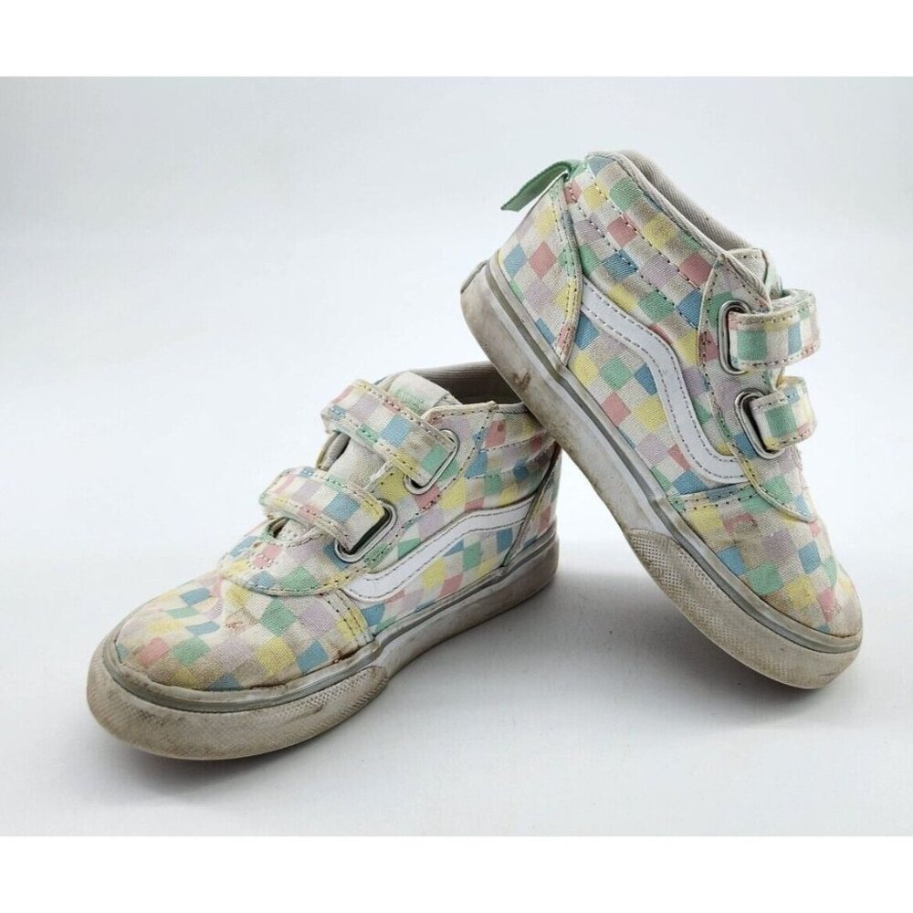 Vans Hi Top Skate Sneaker Shoes Hook & Loop Straps Pastel Check Toddler Size 8